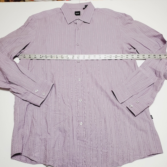 Hugo Boss Purple Stripe Pattern Men's Casual Long Sleeve Shirt XL Pocketless - Picture 3 of 4
